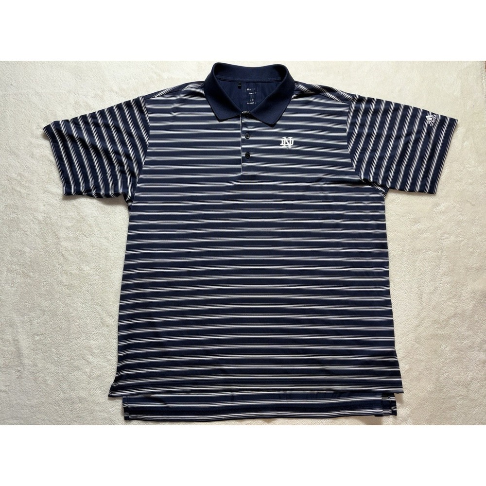 ND Notre Dame Striped Adidas Climalite Short Sleeve Polo Shirt